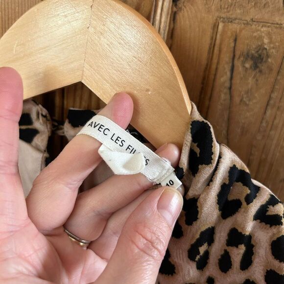 Avec Les Filles 10 Leopard Print Dress Mock Neck Short Sleeve Belted - Picture 6 of 16